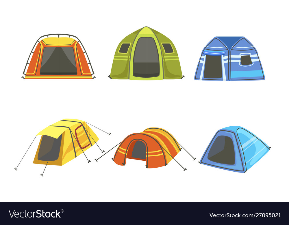 Tourist tents set hiking and camping equipment