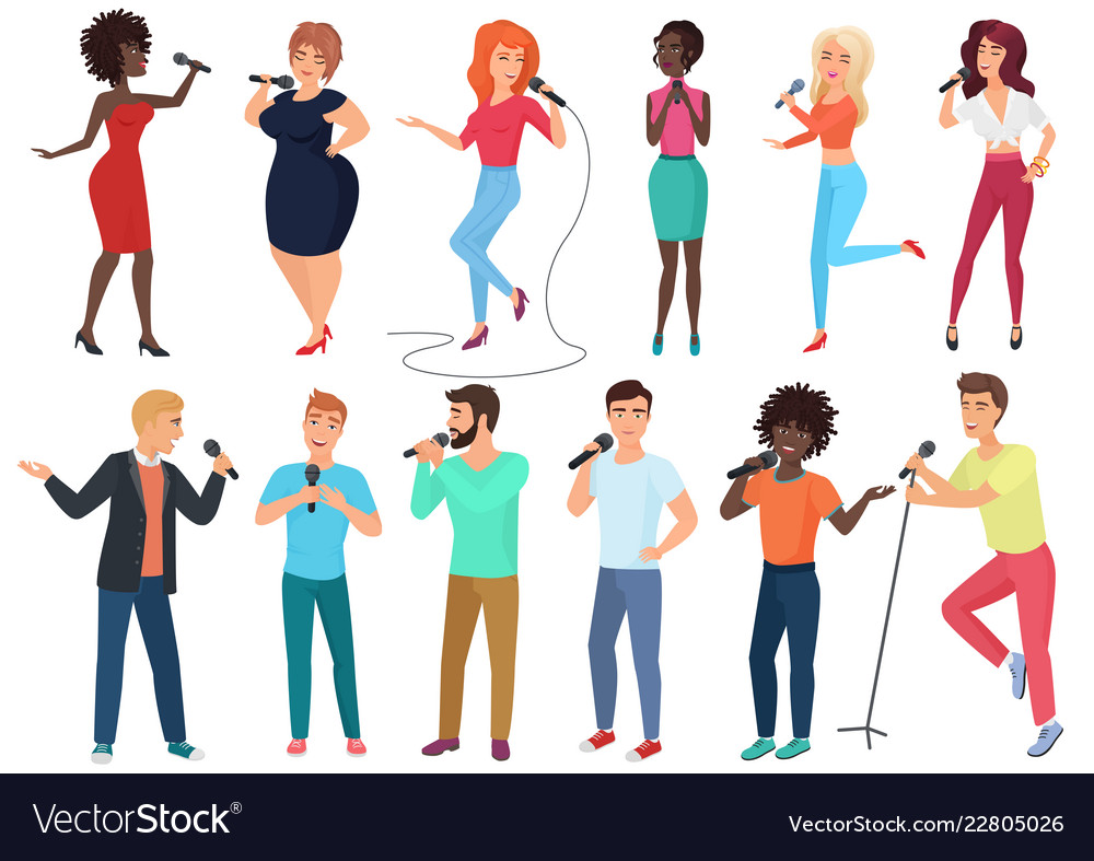 Cartoon Singers With Microphones And Royalty Free Vector