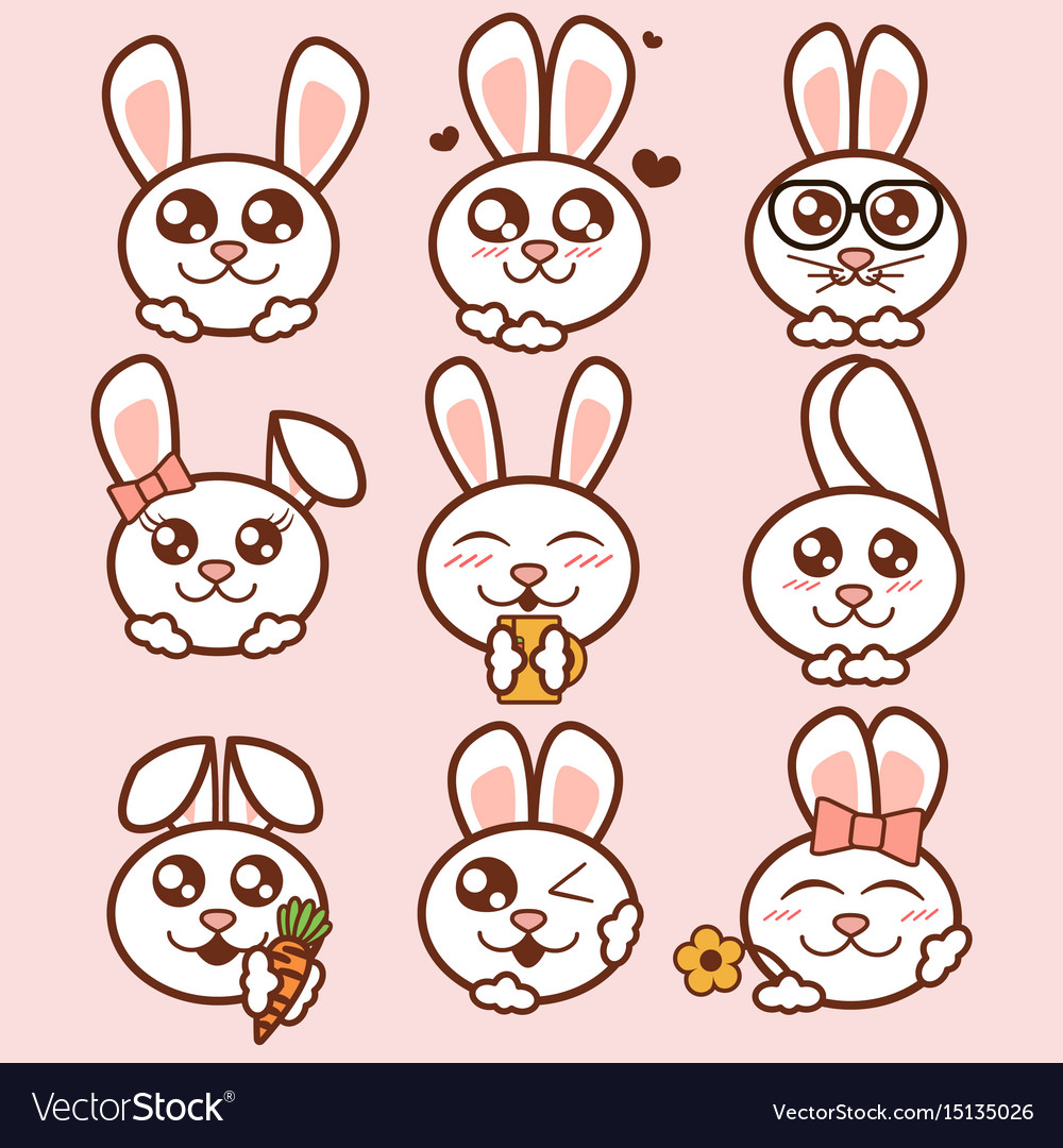 Cute rabbits icons set sweet Royalty Free Vector Image