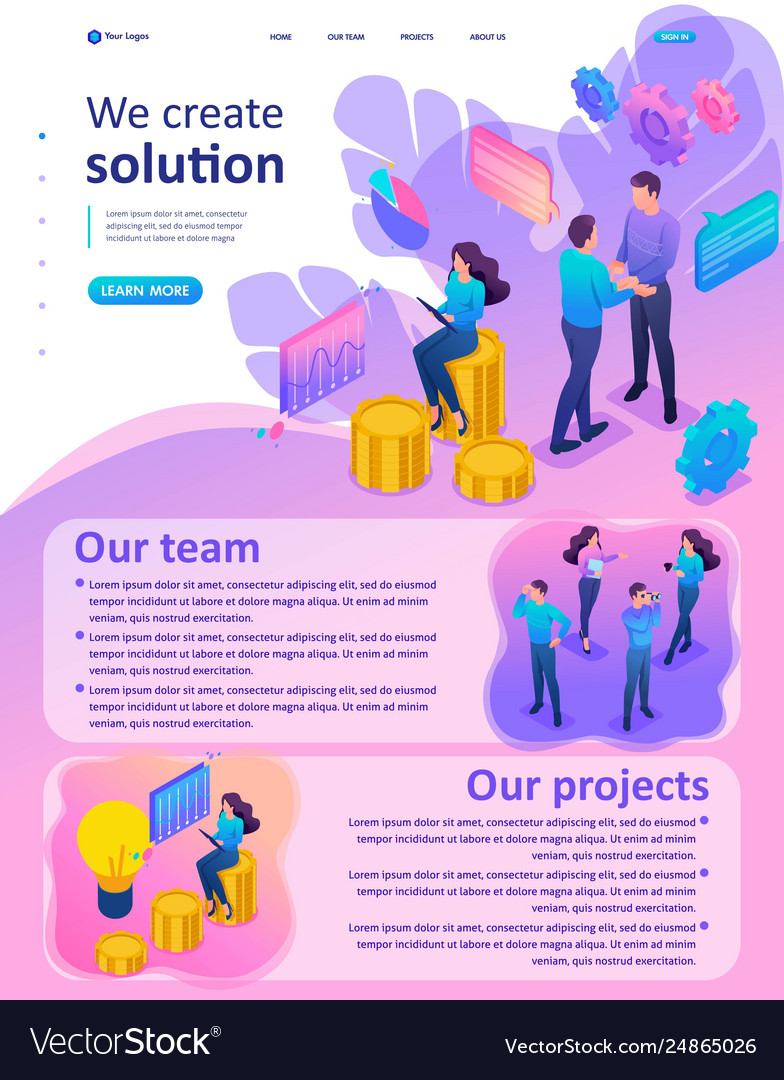 Isometric concept teamwork to create a solution vector image Isometric concept teamwork to create a solution