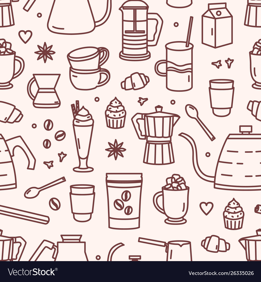 Seamless pattern with utensils for coffee brewing vector image Seamless pattern with utensils for coffee brewing