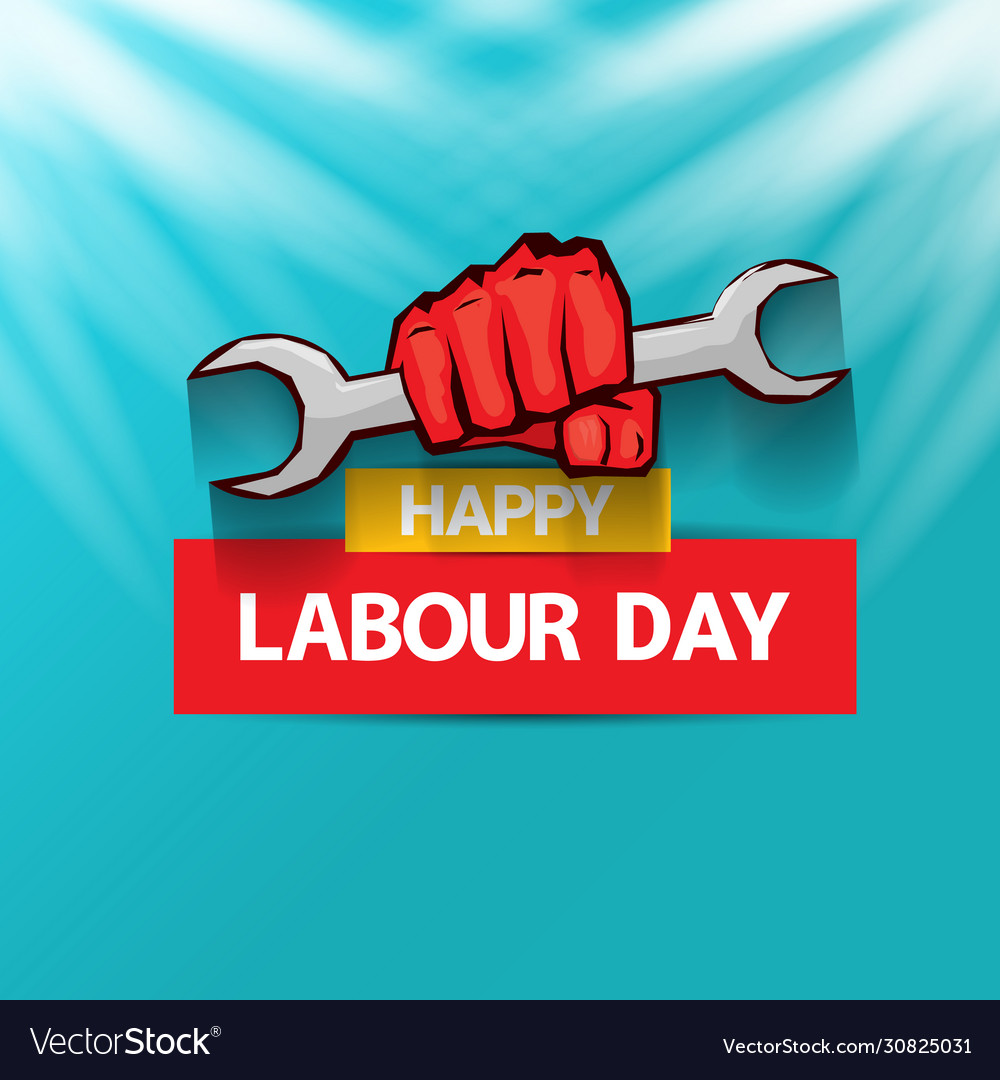 1 may happy labour day label with strong Vector Image