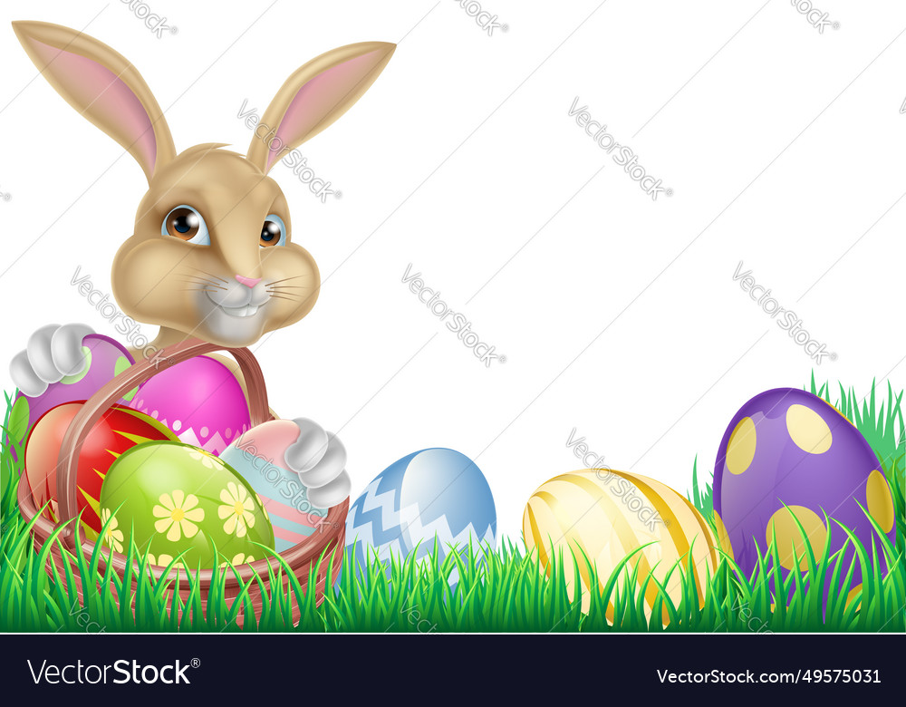 Cartoon easter bunny and eggs Royalty Free Vector Image