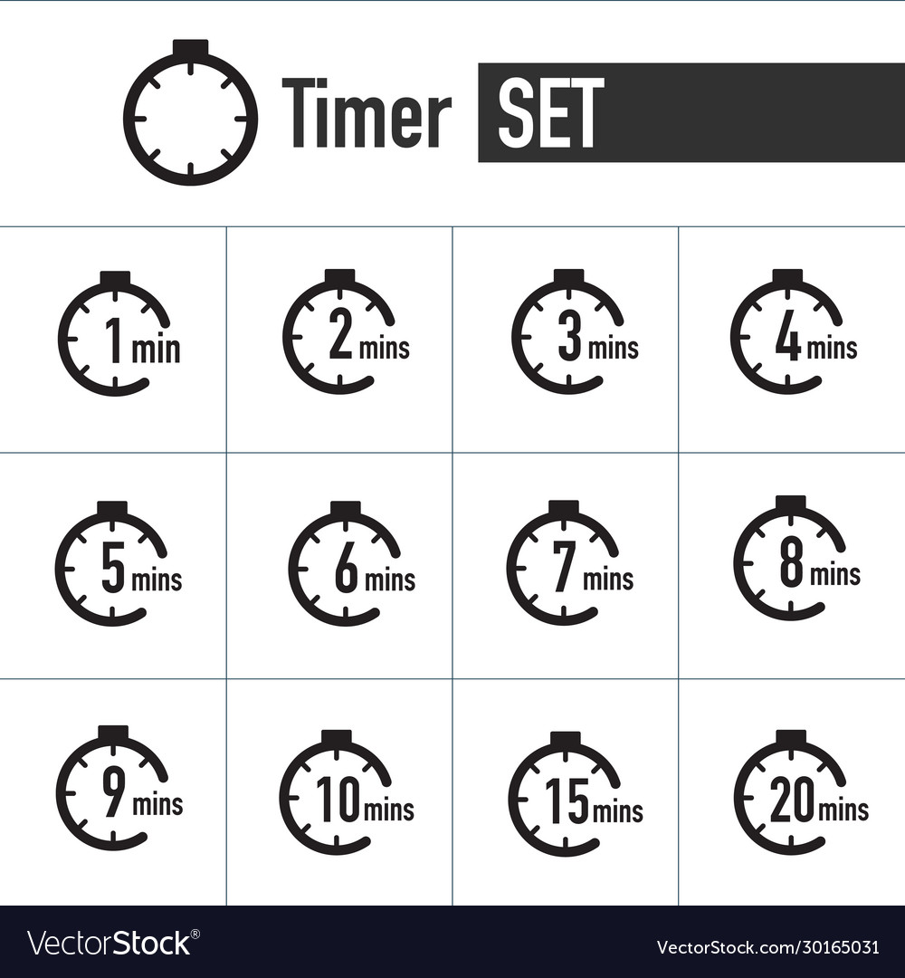 Clock Timer Icon Set Form 1 Minute To 20 Minutes Vector Image