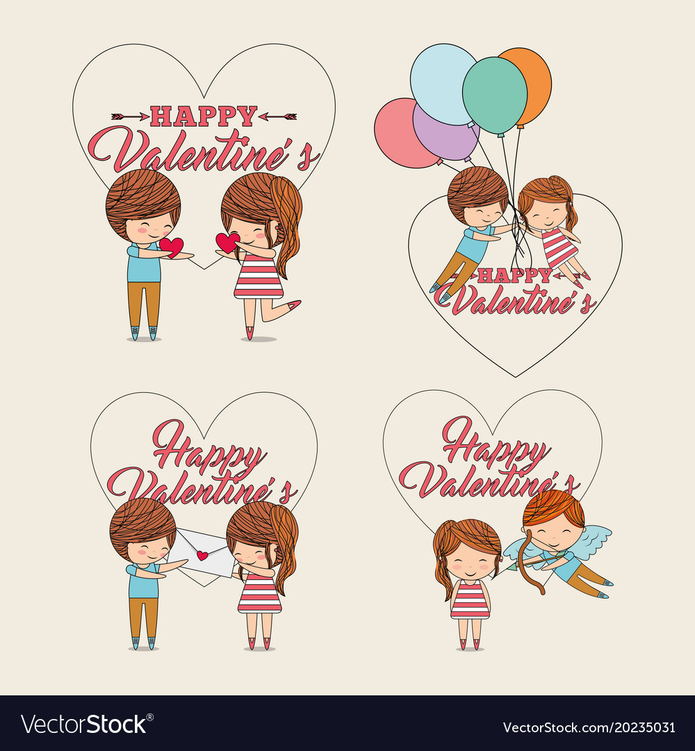 Collection happy valentines couple message heart