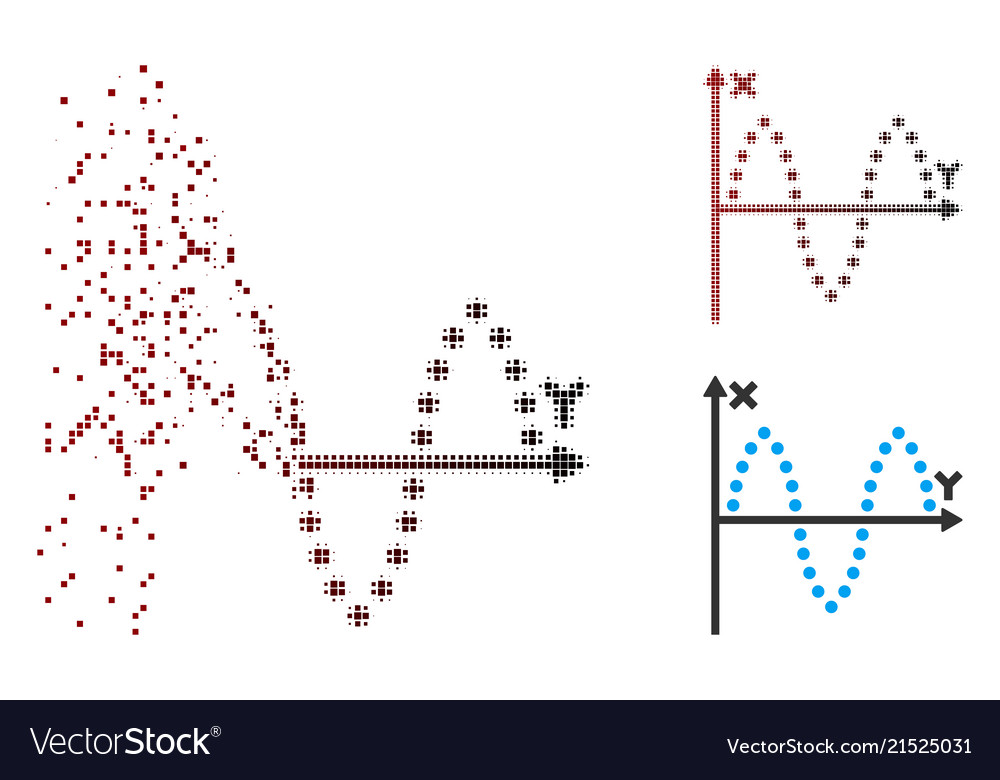 Dissolved pixel halftone sinusoid plot icon