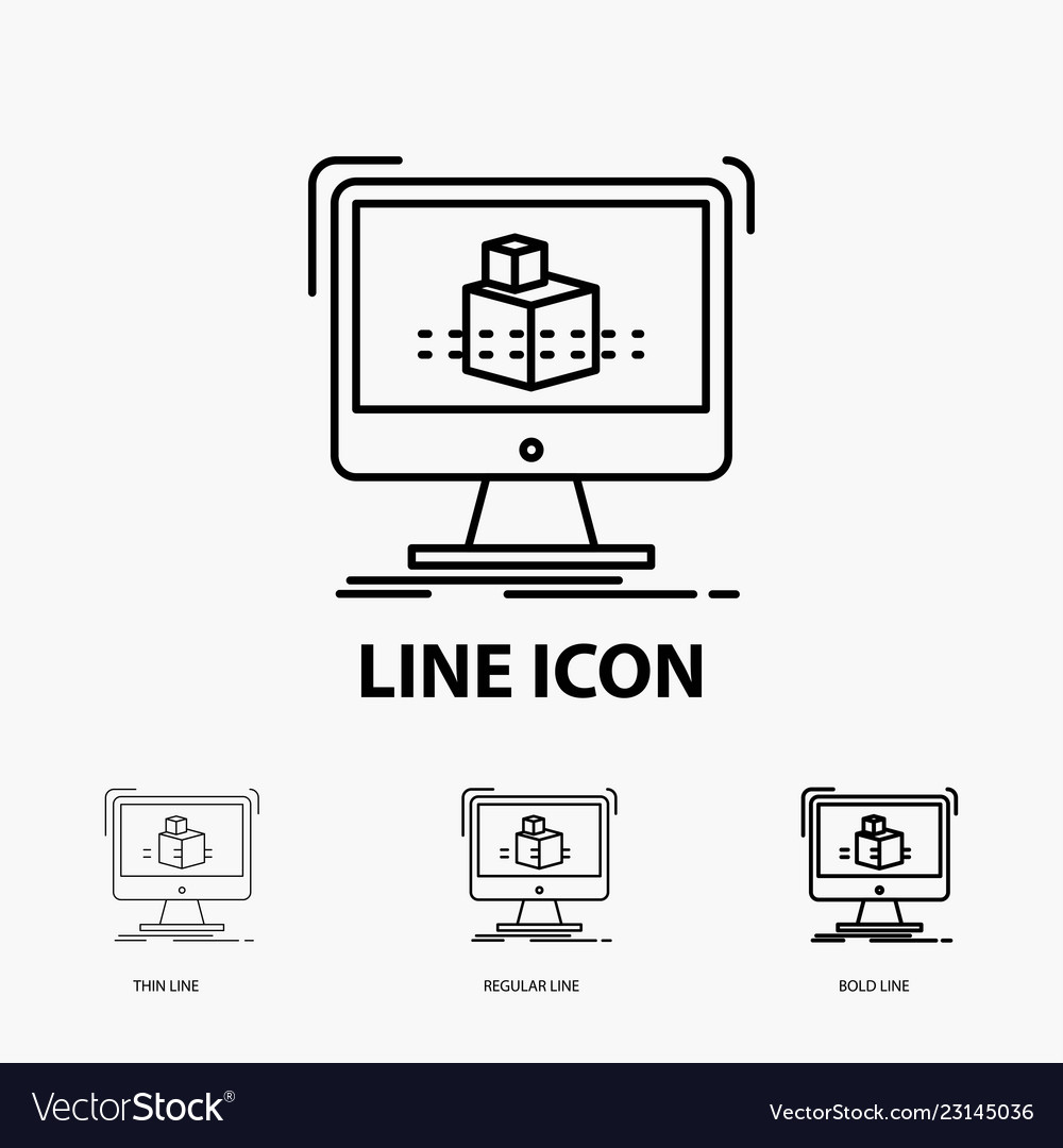 3d cube dimensional modelling sketch icon in thin