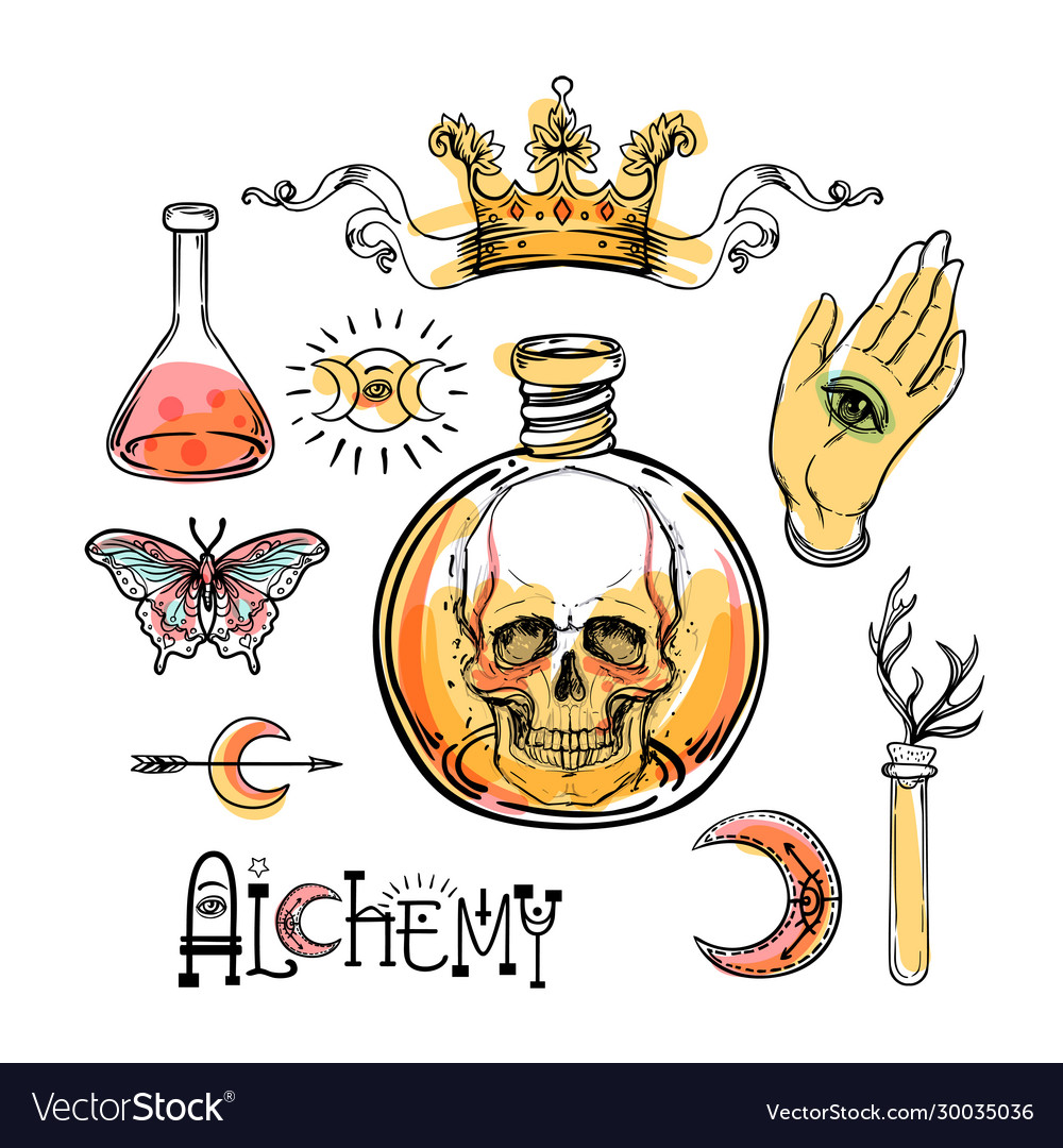 Alchemy symbol icon set spirituality occultism Vector Image