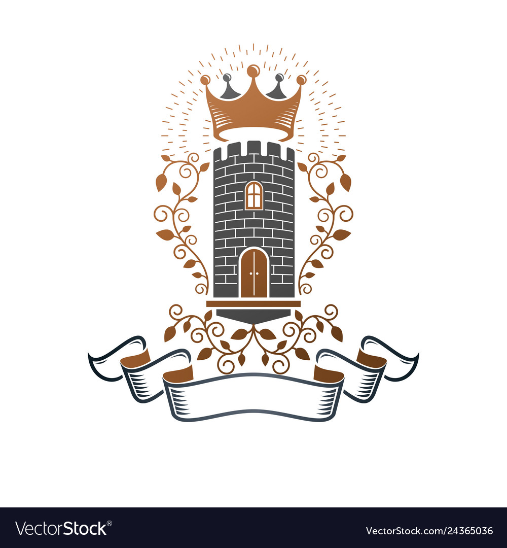 Ancient castle emblem heraldic coat arms Vector Image