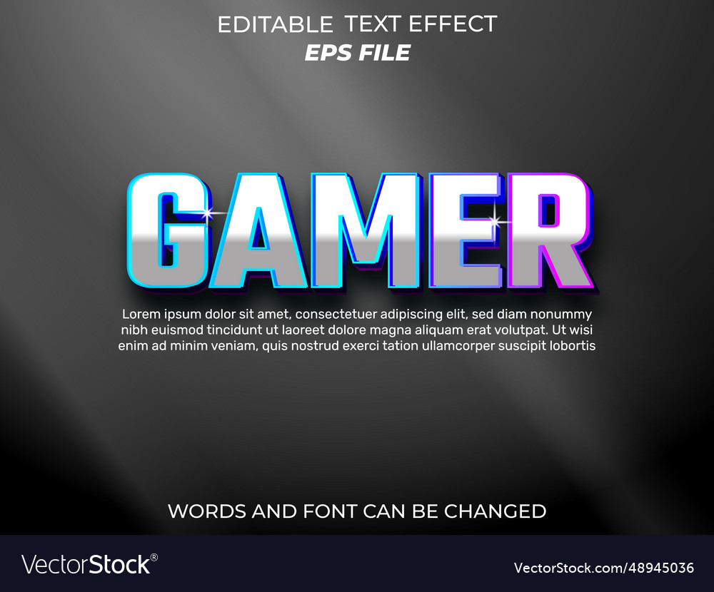 Gamer text effect font editable typography 3d vector image Gamer text effect font editable typography 3d