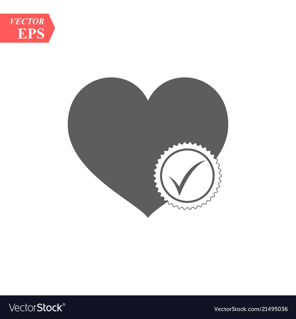 Heart sign web icon with check mark symbol vector image Heart sign web icon with check mark symbol