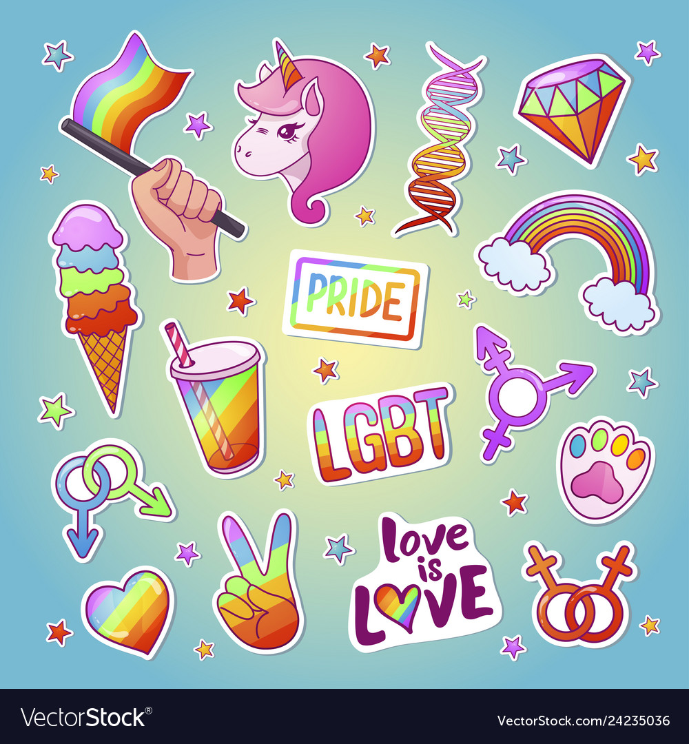 Lgbt bright sticker set with traditional emblems vector image Lgbt bright sticker set with traditional emblems