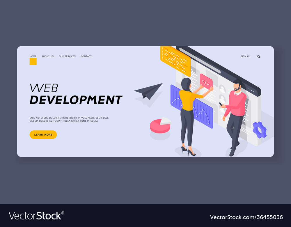 Programmers developing web software banner vector image Programmers developing web software banner