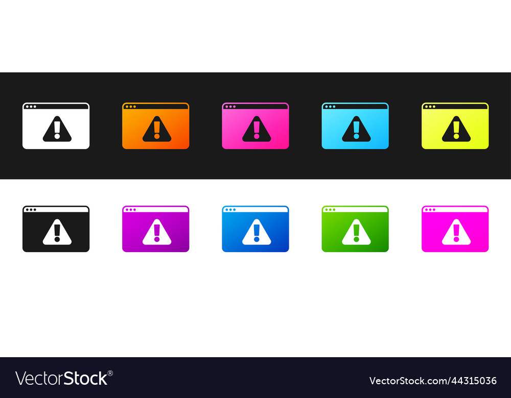 Set browser with exclamation mark icon isolated vector image Set browser with exclamation mark icon isolated