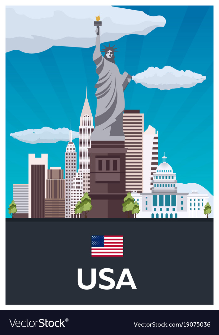 Travel poster to usa flat