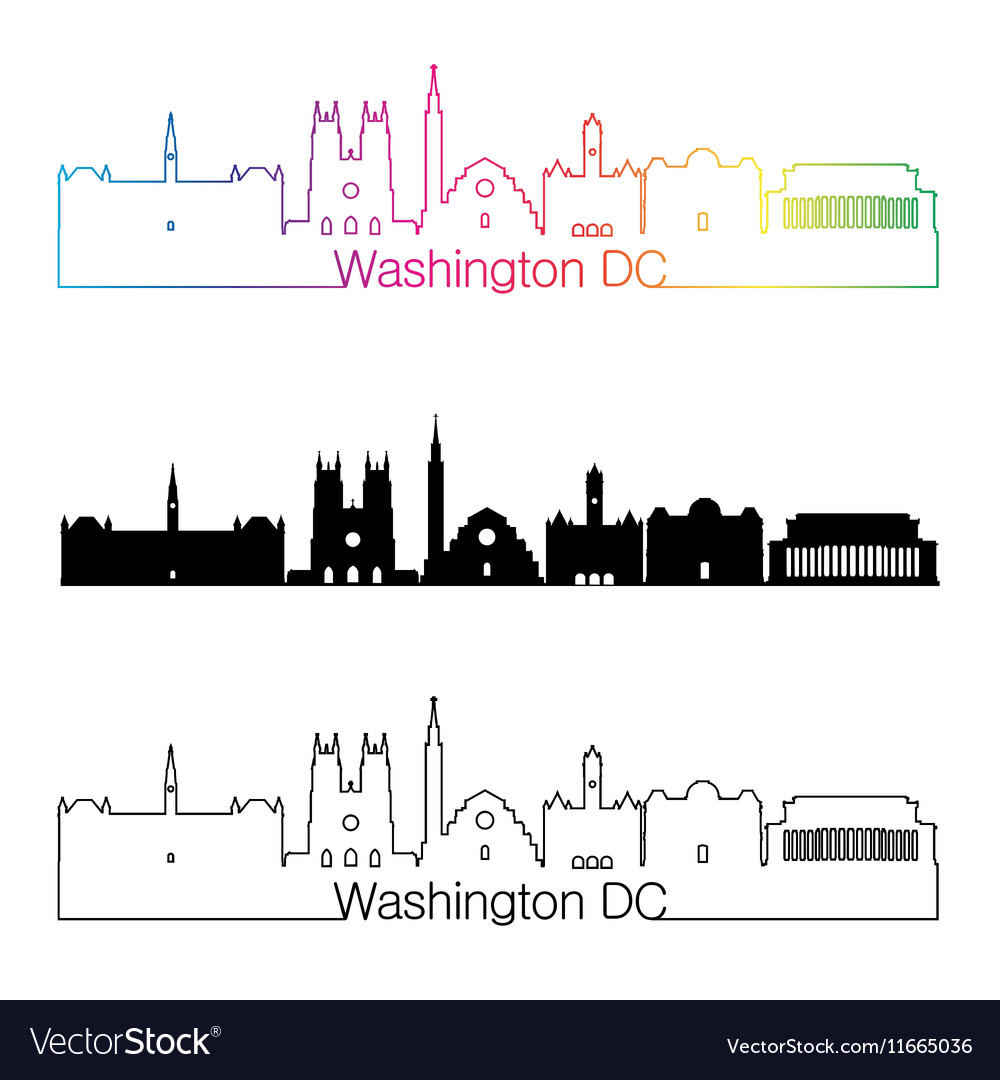 Washington dc v2 skyline linear style with rainbow