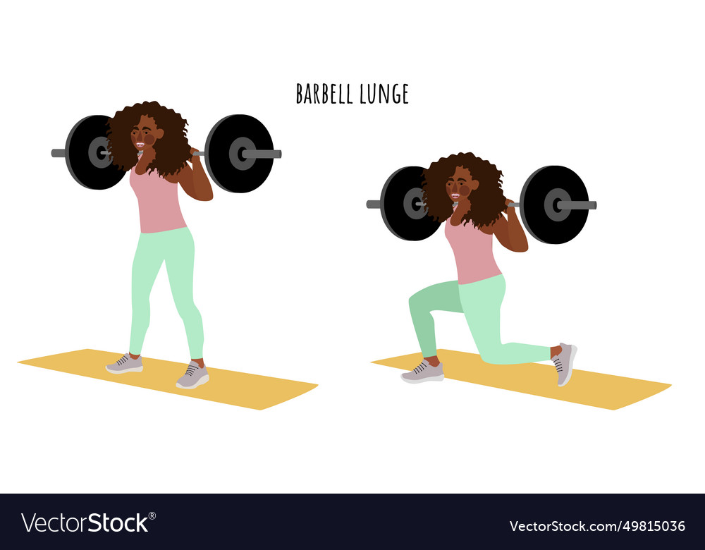 Young woman doing barbell lunge exercise