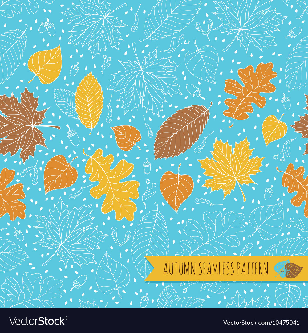 Autumn seamless pattern with seeds and leaves