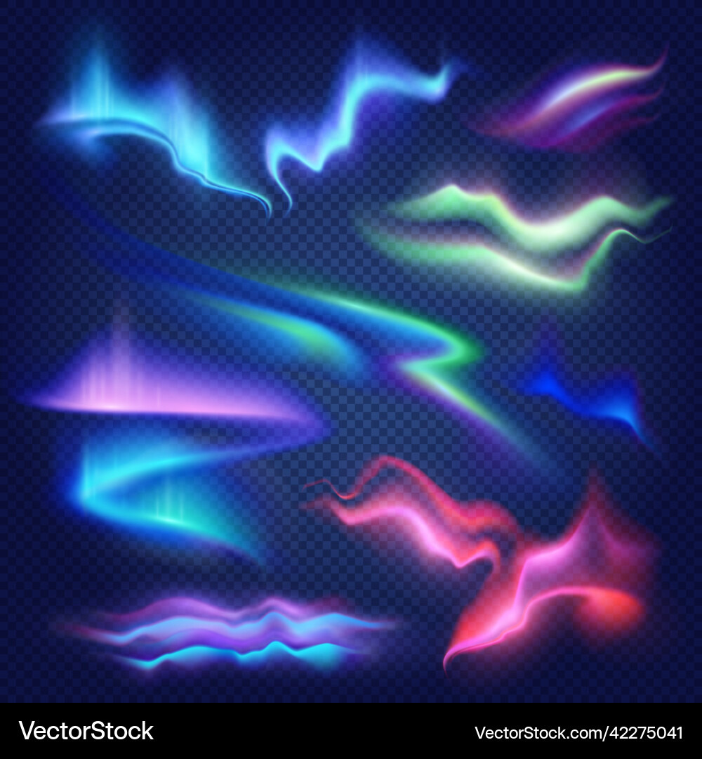Colorful aurora borealis transparent set Vector Image