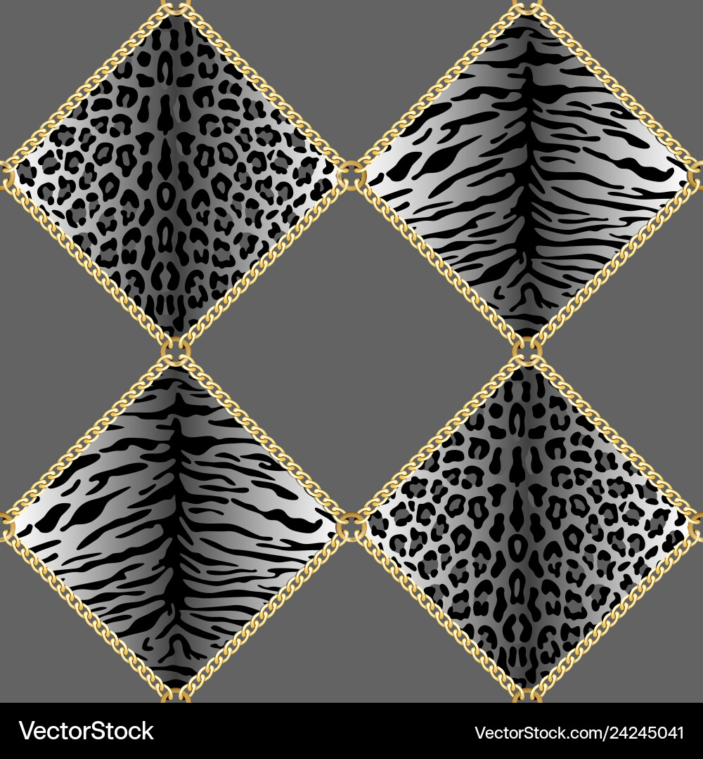 Golden chains seamless pattern with leopard Vector Image
