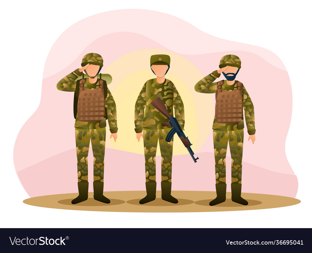 Three Camouflaged Soldiers Saluting