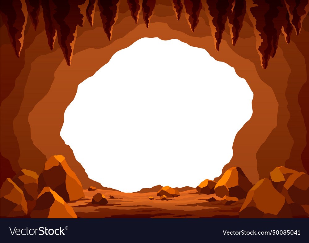 View from cave or tunnel frame in cartoon