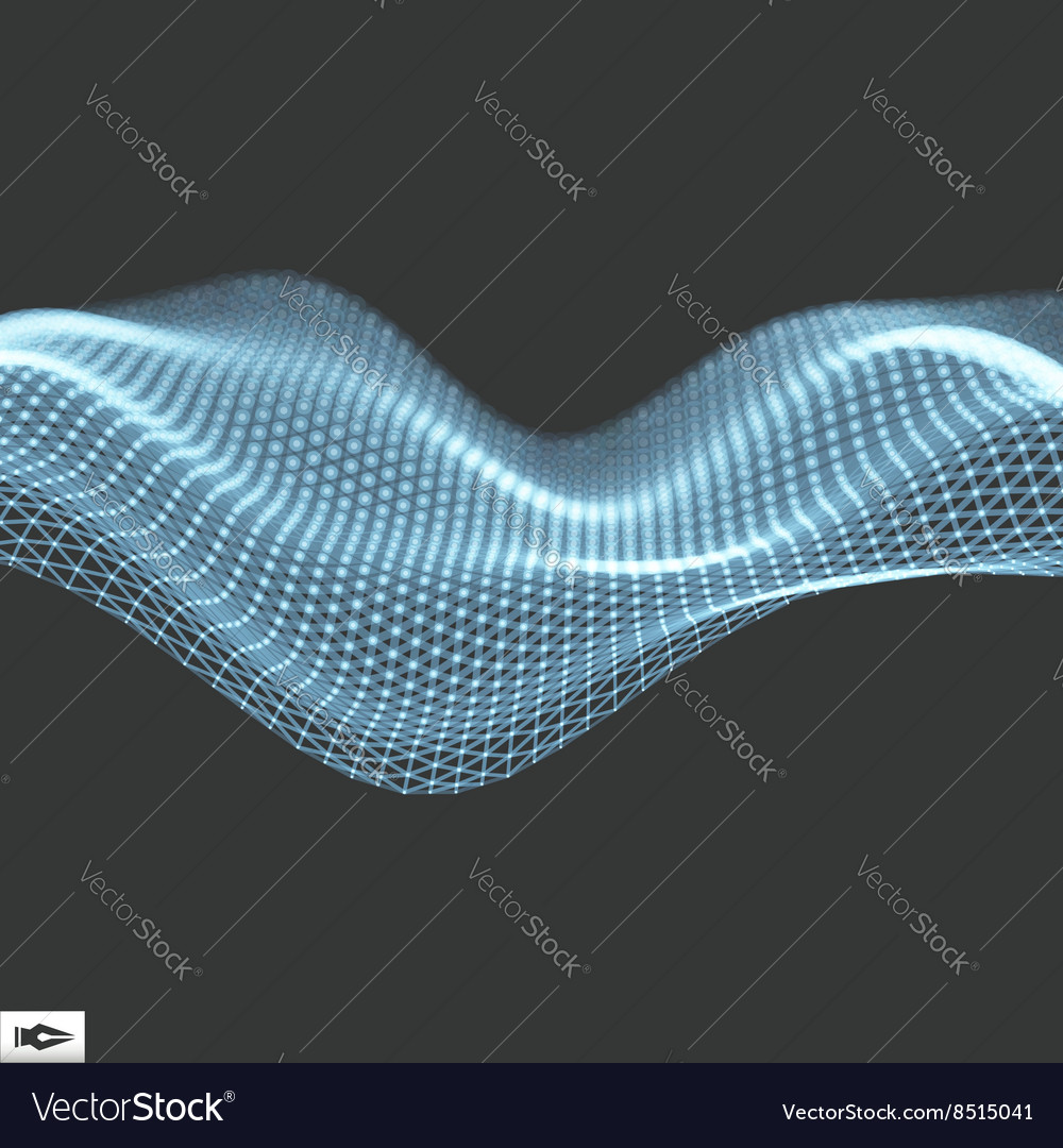 Wave with connected lines and dots glowing grid