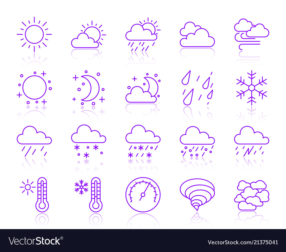 Weather simple color line icons set