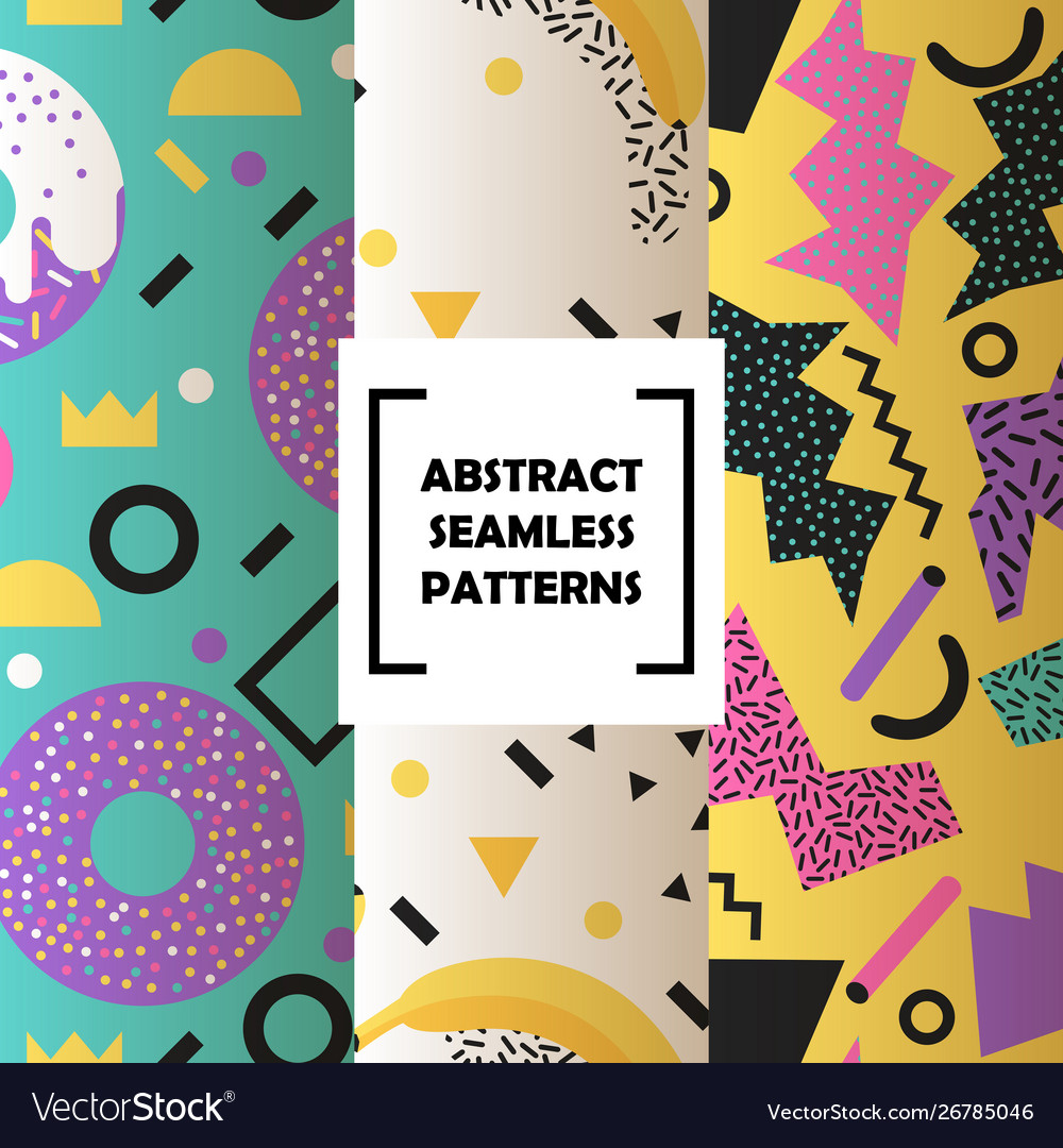Abstract shapes set seamless patterns vector image Abstract shapes set seamless patterns
