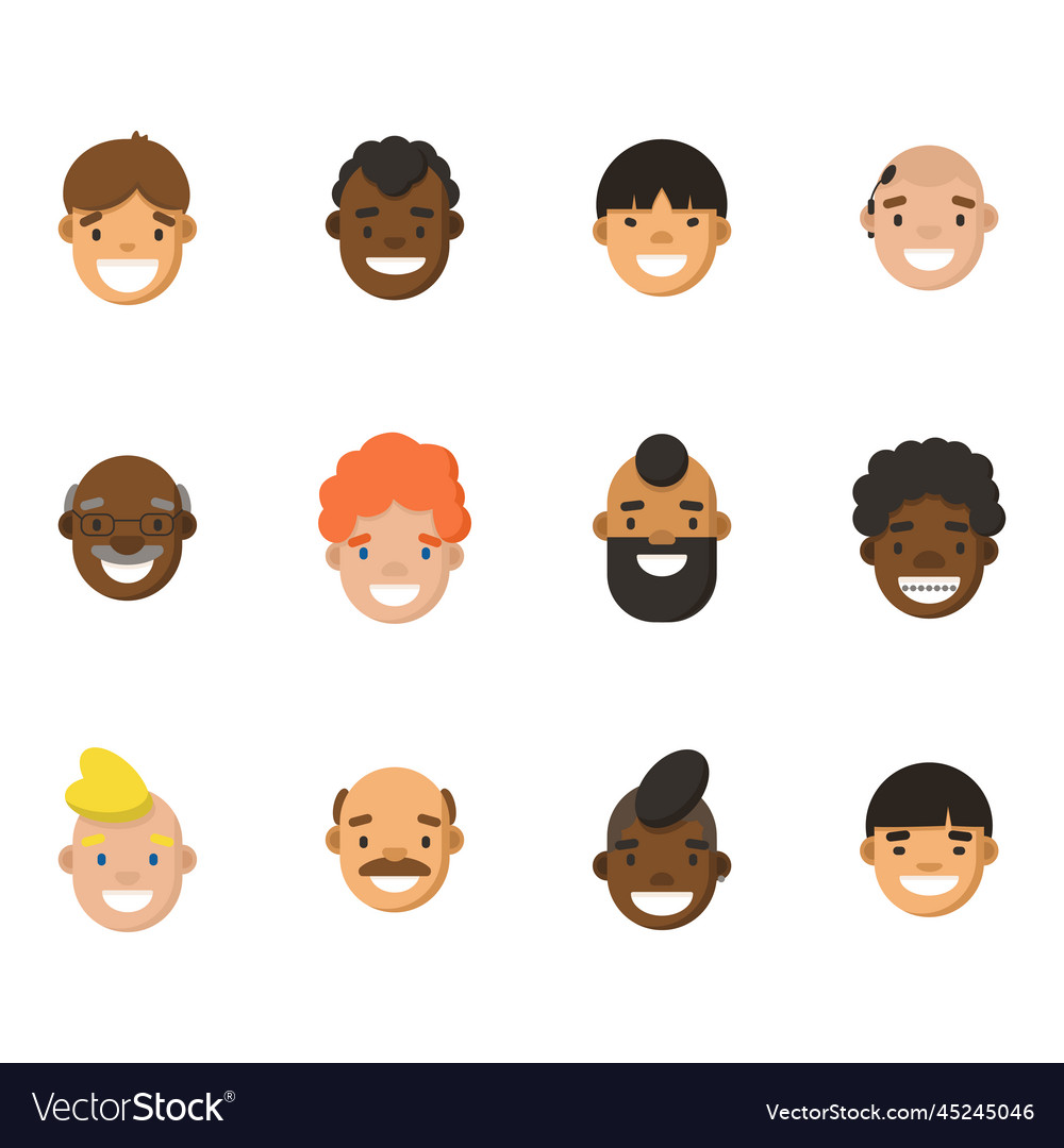 Diverse men avatar icon set flat Royalty Free Vector Image