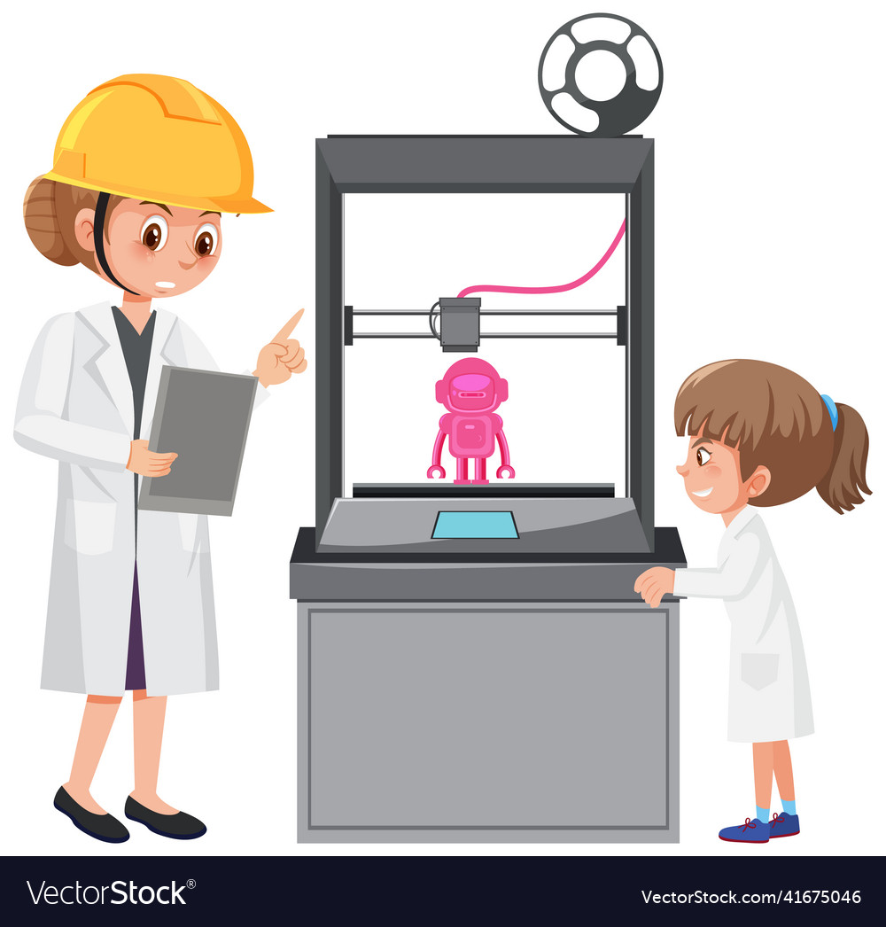 Engineer with 3d printer model machine