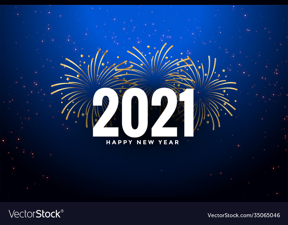 Happy new year 2021 blue background with fireworks