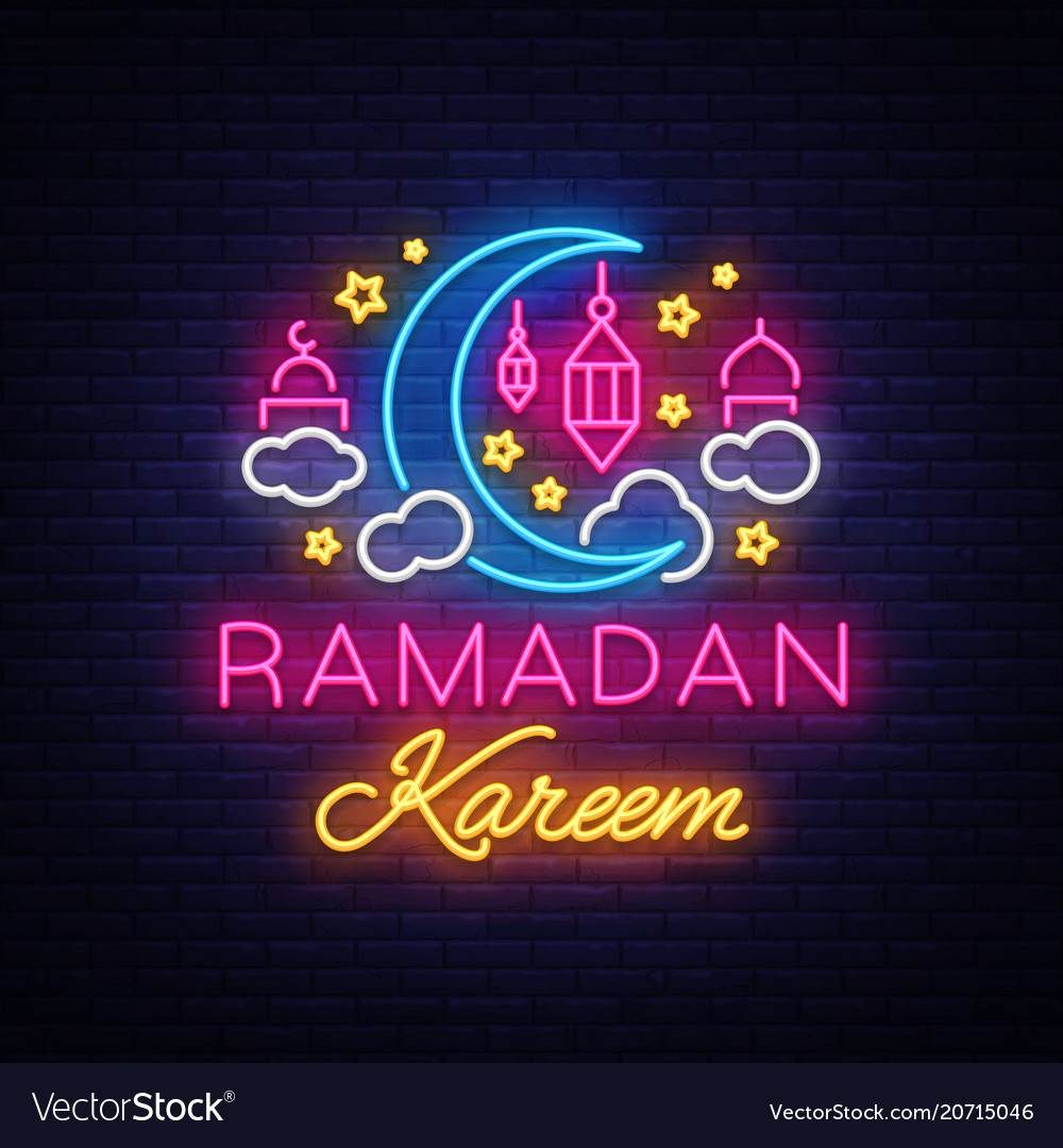 Ramadan kareem greeting cards neon sign design Vector Image