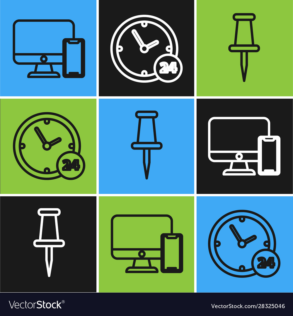 Set line computer monitor and mobile phone push vector image Set line computer monitor and mobile phone push