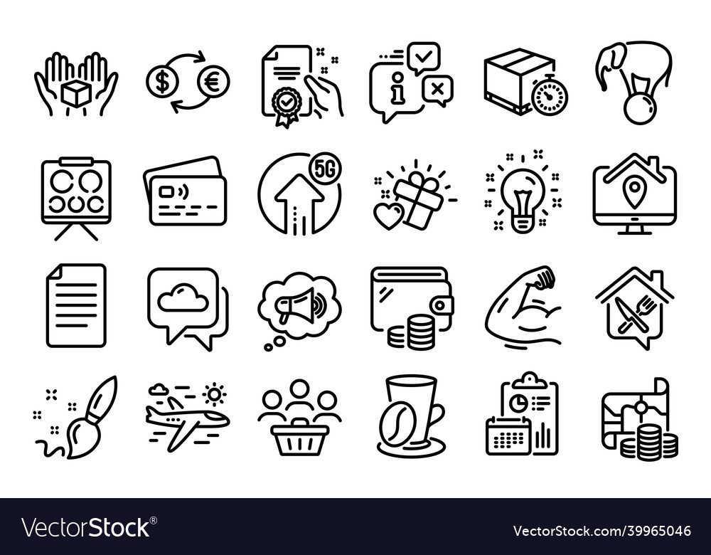 Set of certificate megaphone and file line vector image Set of certificate megaphone and file line