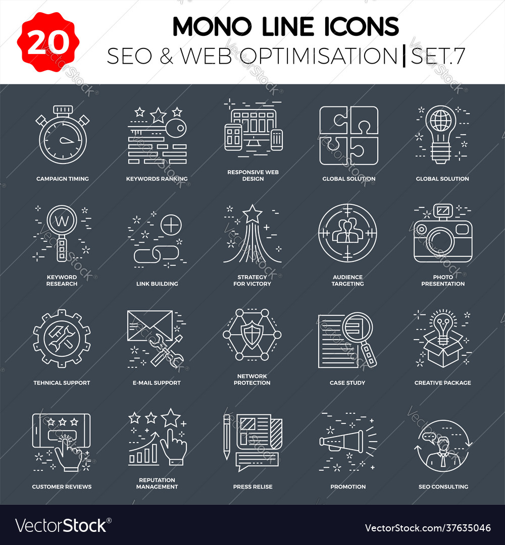 Thin line icons set search engine optimization vector image Thin line icons set search engine optimization