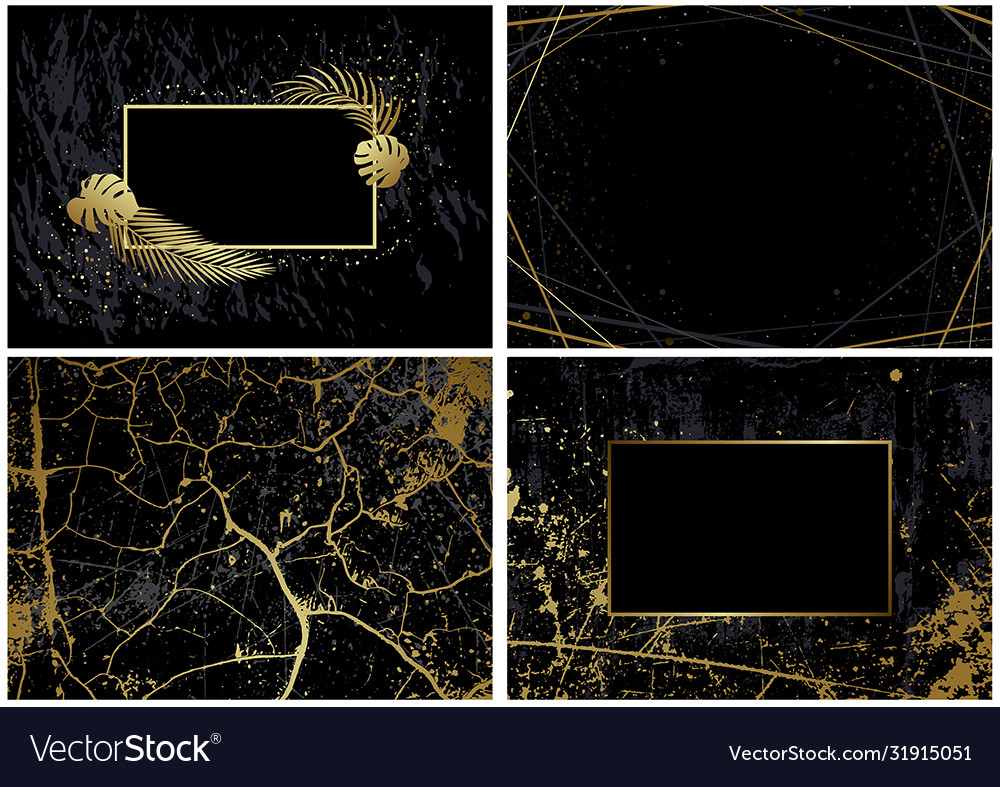 Black backgrounds with golden decoration set vector image Black backgrounds with golden decoration set
