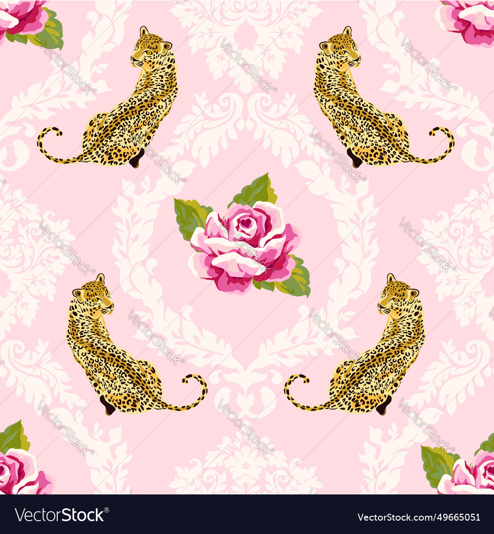 Damask seamless pattern with roses and wild vector image Damask seamless pattern with roses and wild