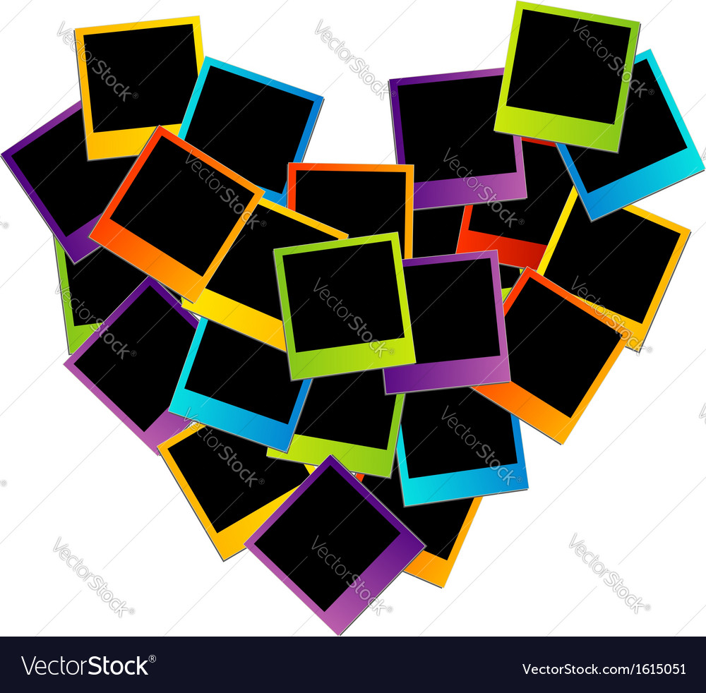 Heart with colorful polaroids