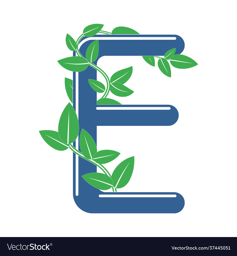 Letter e in floral style with a branch and leaves Vector Image