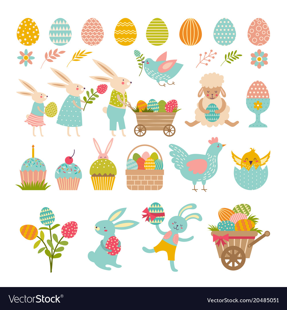 Rabbits eggs and others symbols of easter