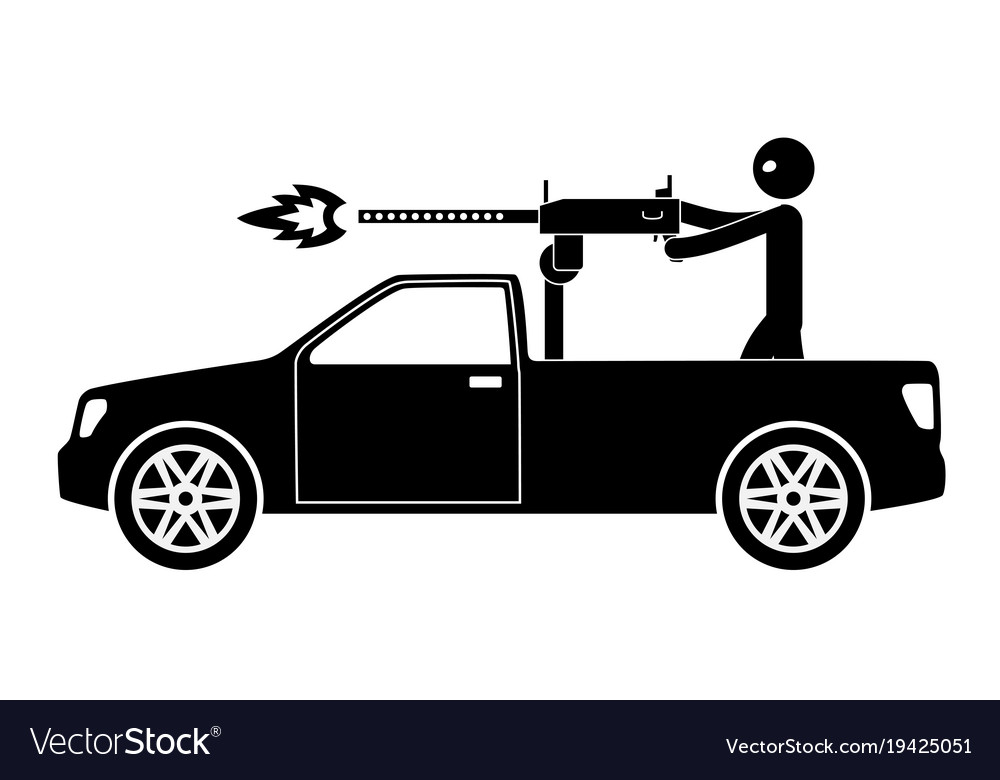 Terrorist pickup car with machine gun