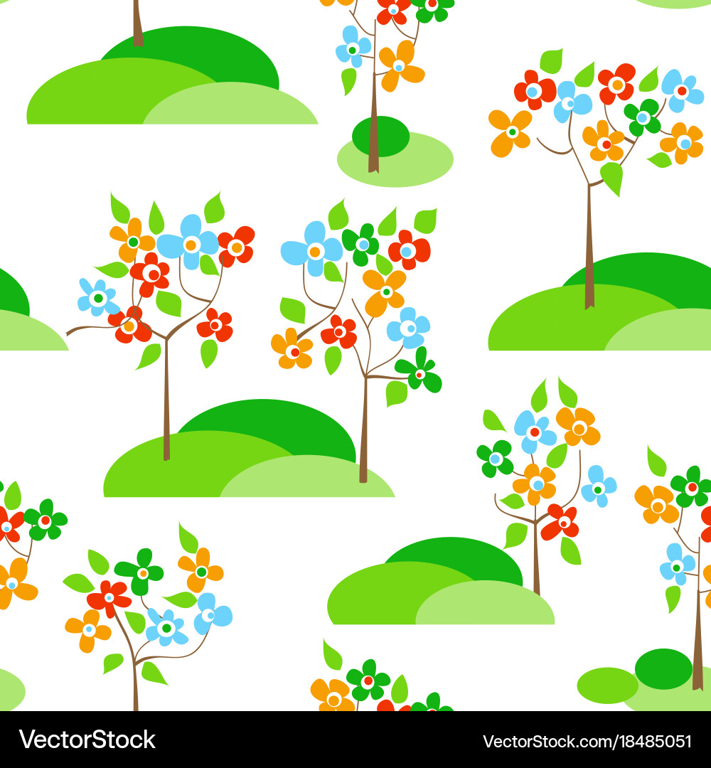 Trees in bloom seamless pattern Royalty Free Vector Image