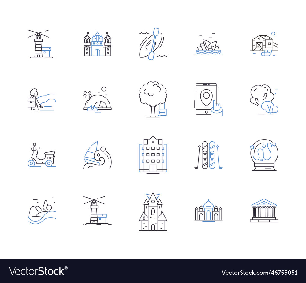 World voyage outline icons collection voyage Vector Image