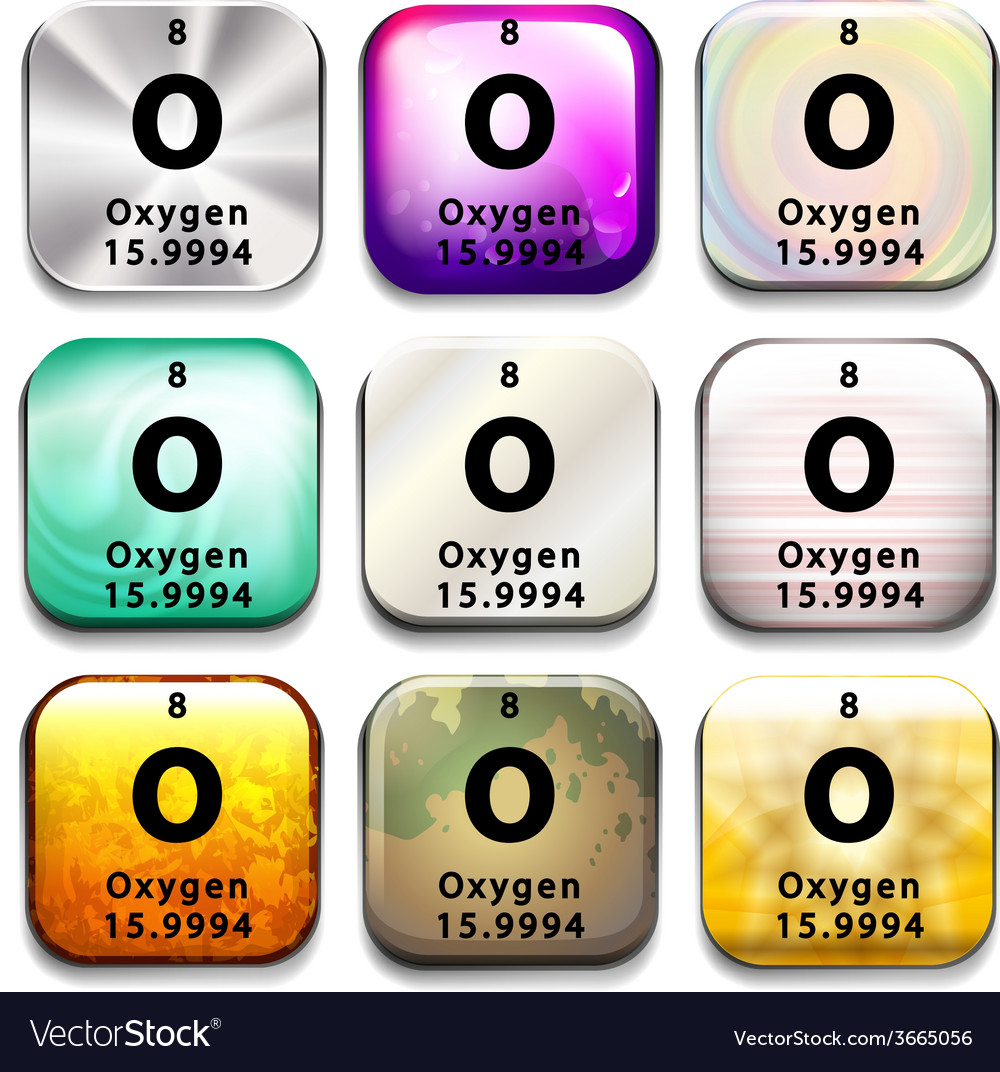 A periodic table button showing oxygen