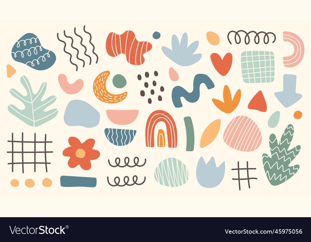 Abstract hand drawn set various shapes and doodle