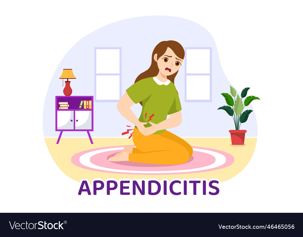 Appendicitis With Inflammation Of The Appendix Vector Image