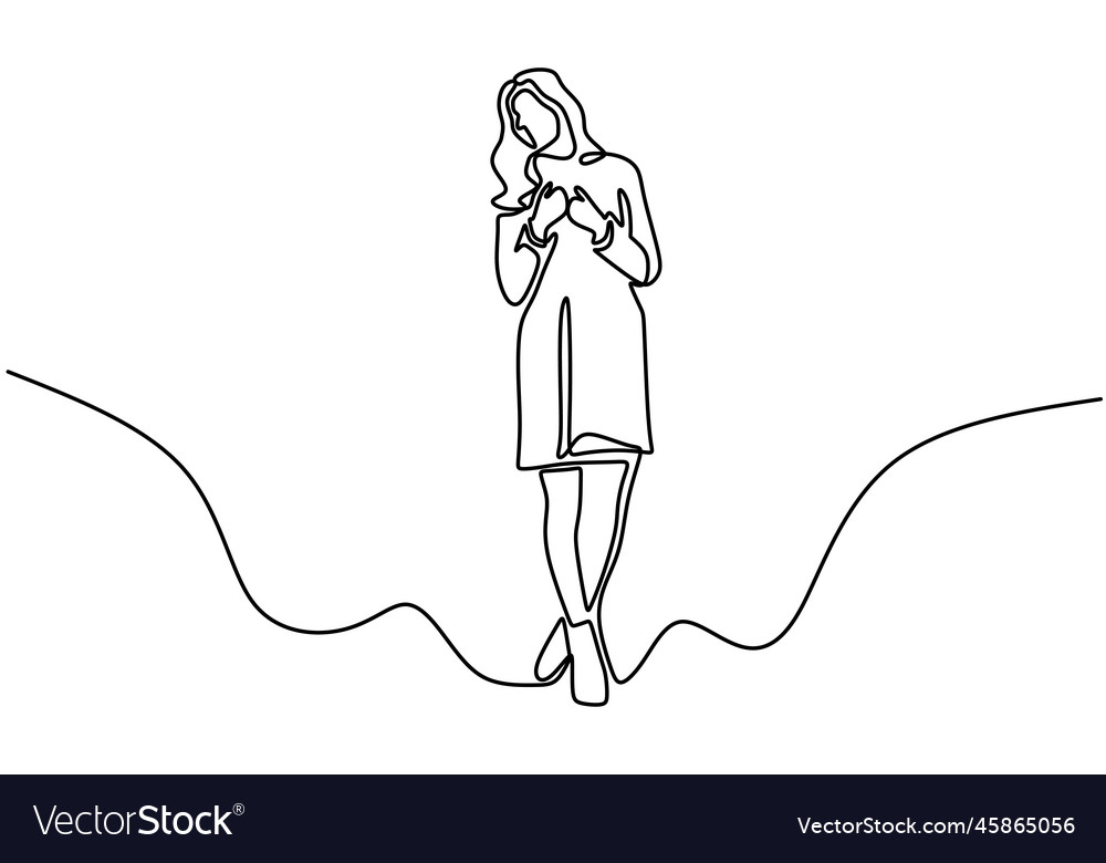 Cute girl one line drawing minimalism art design