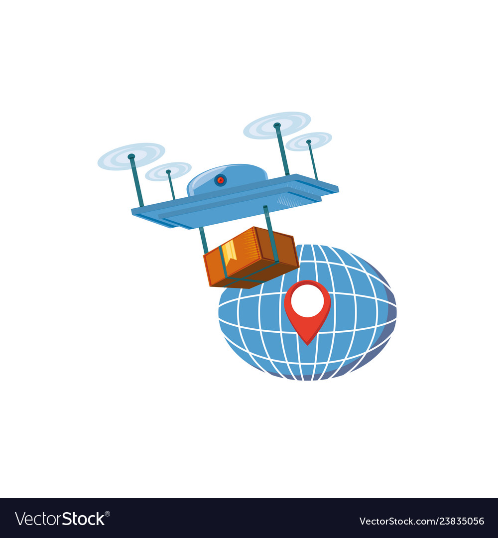 Drone technology with box carton and sphere planet