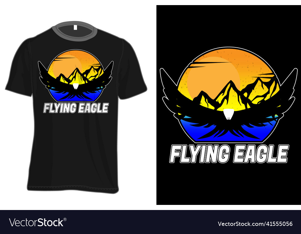 Flying eagle mock up t-shirt retro vintage style vector image Flying eagle mock up t-shirt retro vintage style